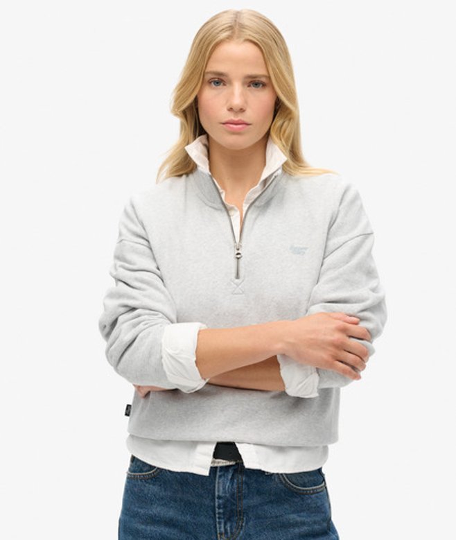 Superdry Essential Sweatshirt met Halve Rits Lichtgrijs