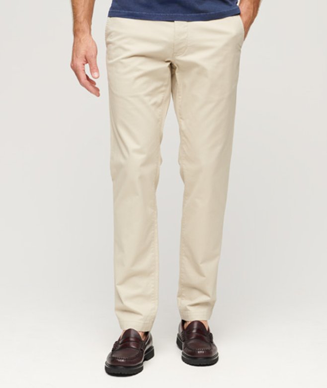 Superdry Slimfit Stretch Chinobroek met Taps Toelopende Pijpen Beige