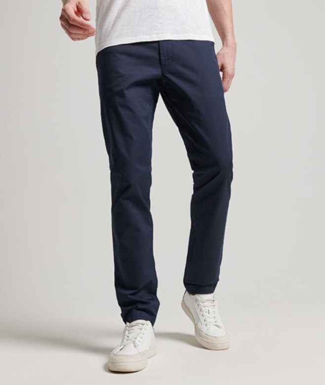 Superdry Slimfit Stretch Chinobroek met Taps Toelopende Pijpen Blauw