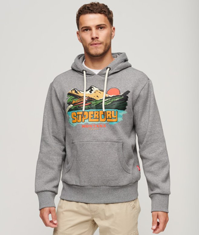Superdry Travel Postcard Hoodie met Print Grijs