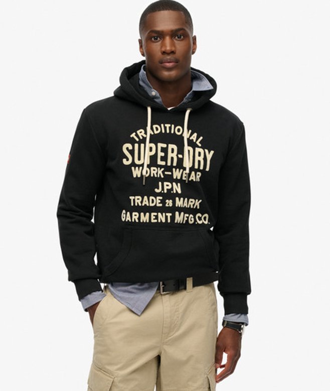Superdry Workwear Hoodie met Flockprint Zwart