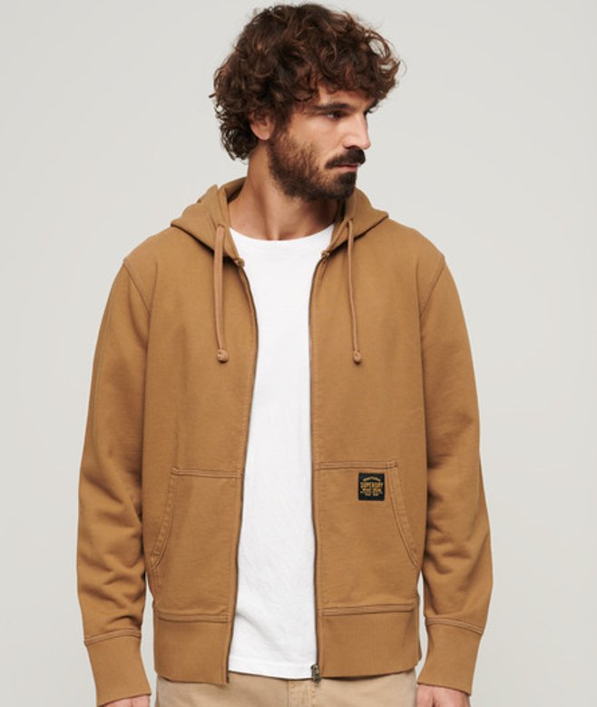 Superdry Relaxte Hoodie met Contrasterende Stiksels en Rits Bruin