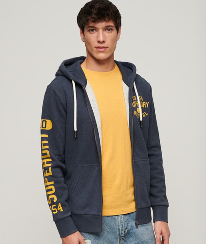 Superdry Athletic College Hoodie met Grafische Print en Rits Blauw