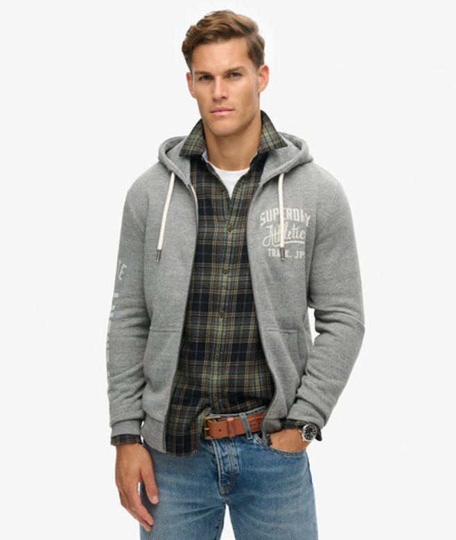 Superdry Athletic College Hoodie met Grafische Print en Rits Grey