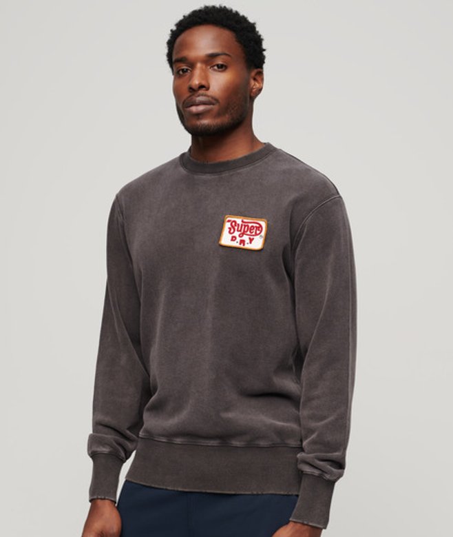 Superdry Mechanic Sweatshirt met Ronde Hals en Losse Pasvorm Zwart