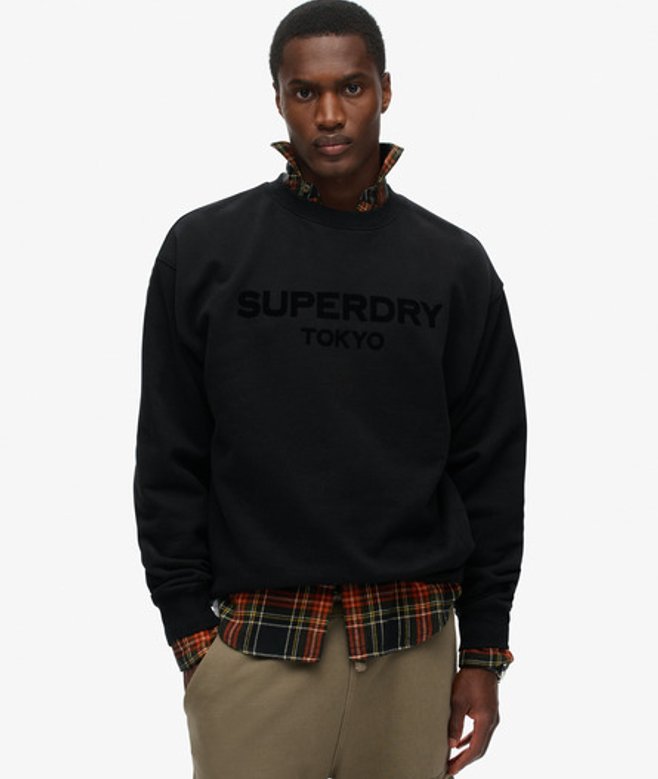 Superdry Luxe Sport Sweatshirt met Losse Pasvorm en Ronde Hals Zwart