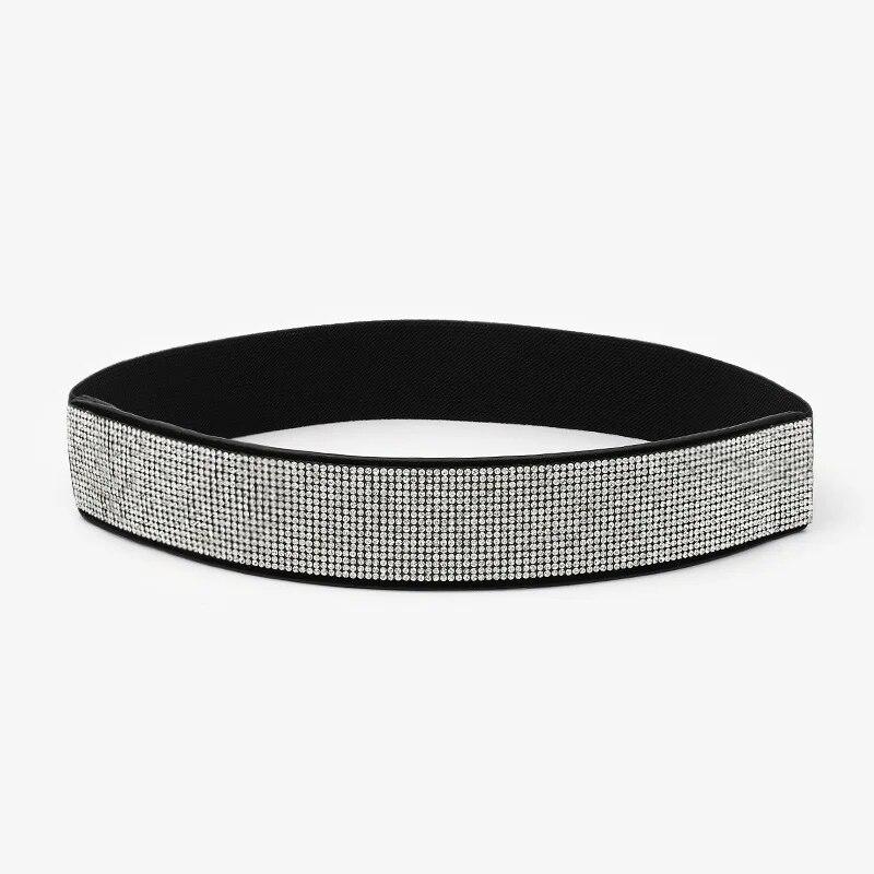 Mango Event Glanzende Rijnsteen Pailletten Corst Elastische Riem Voor Vrouwen Ingelegde Imitatie Diamant Elastische Riemen Flitskleur Dames Mode Jurk 70cm