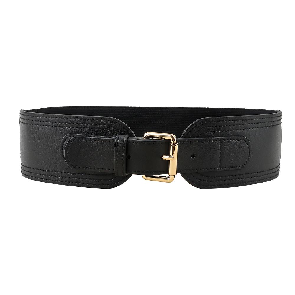 XYNN Elastische dames tailleband vierkante pin gesp mode riem Stretch brede riem met colbert zwart