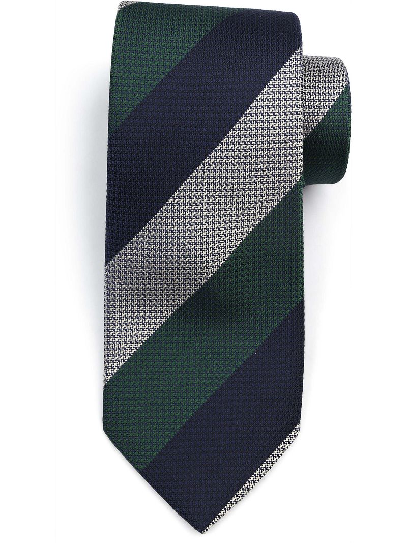 Suitable Stropdas Zijde Wide Stripe Navy Groen -