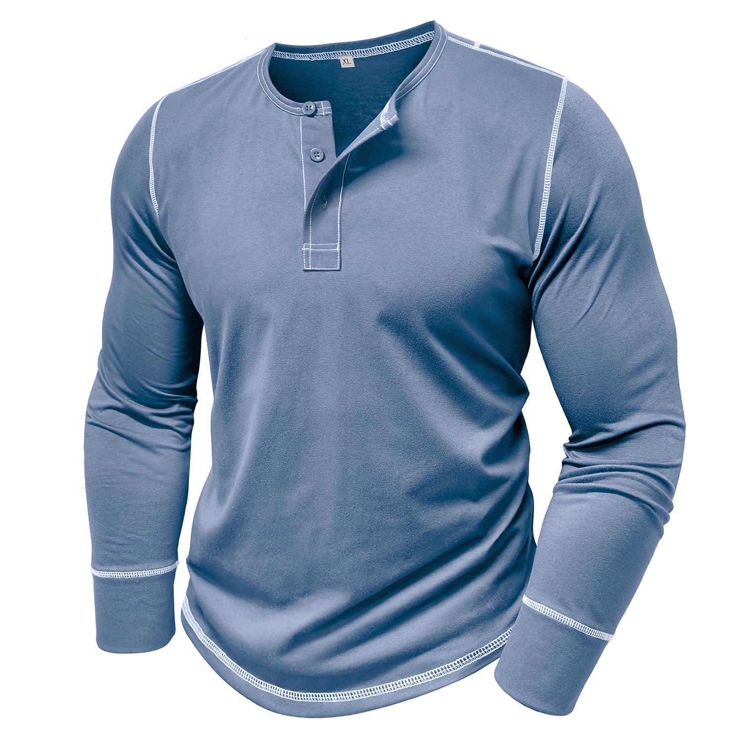 Bright Deer Heren Lange Mouwen Pullovers Henley Shirts Kleurblok T-shirts Herfst Winter Casual Kleding Warme Kleding Straat Vakantie Buiten Tops L