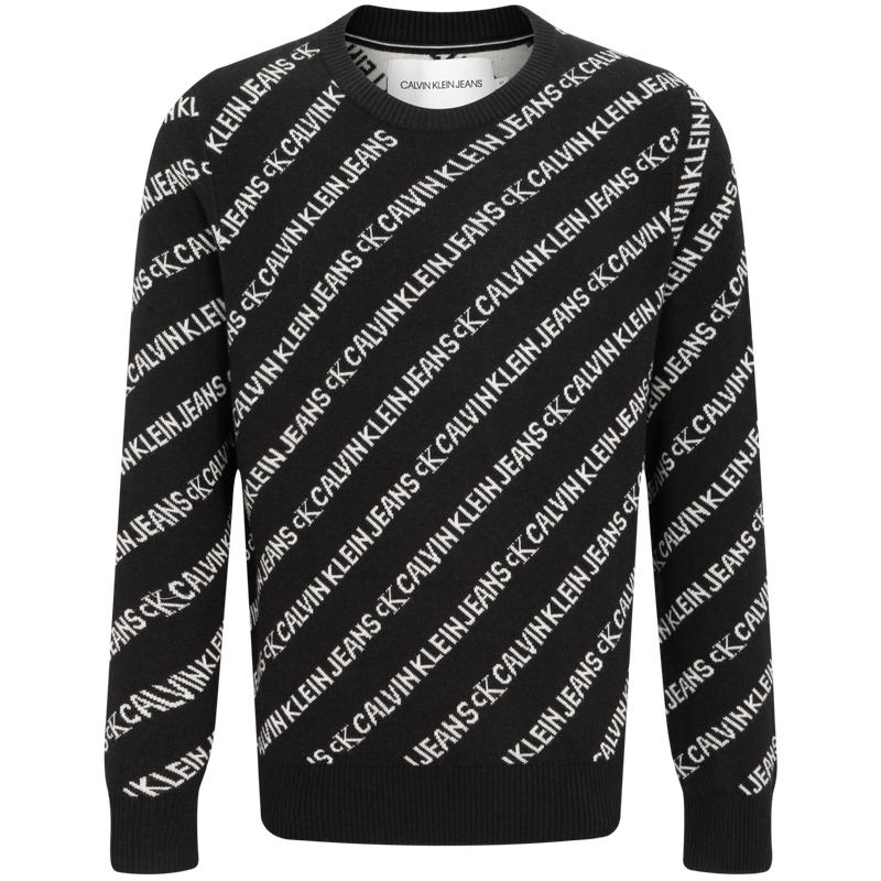 Calvin Klein Letter Jacquard Crew Neck Lange Mouw Gebreide Trui Heren trui Zwart J319617 S