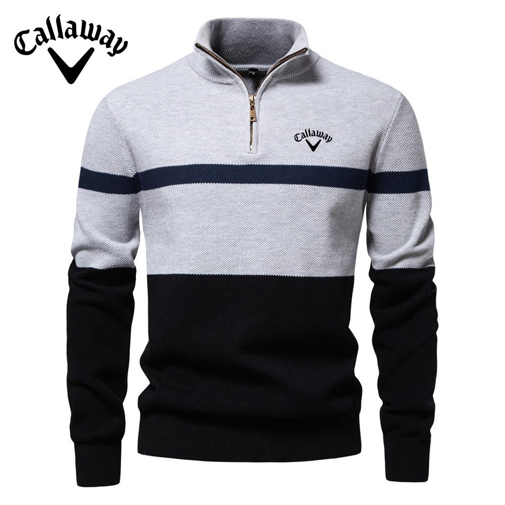 Callaway 2025 Herfst/Winter Geborduurde Nieuwe Grote Opstaande Kraag Heren Trui Halve Rits Kleurblok Gebreide Trui Kwaliteit Herenkleding L