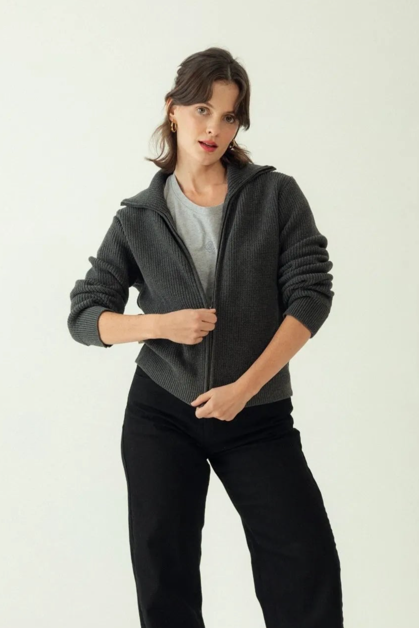 Clotsy Damen vegan Strickjacke Aina Grau