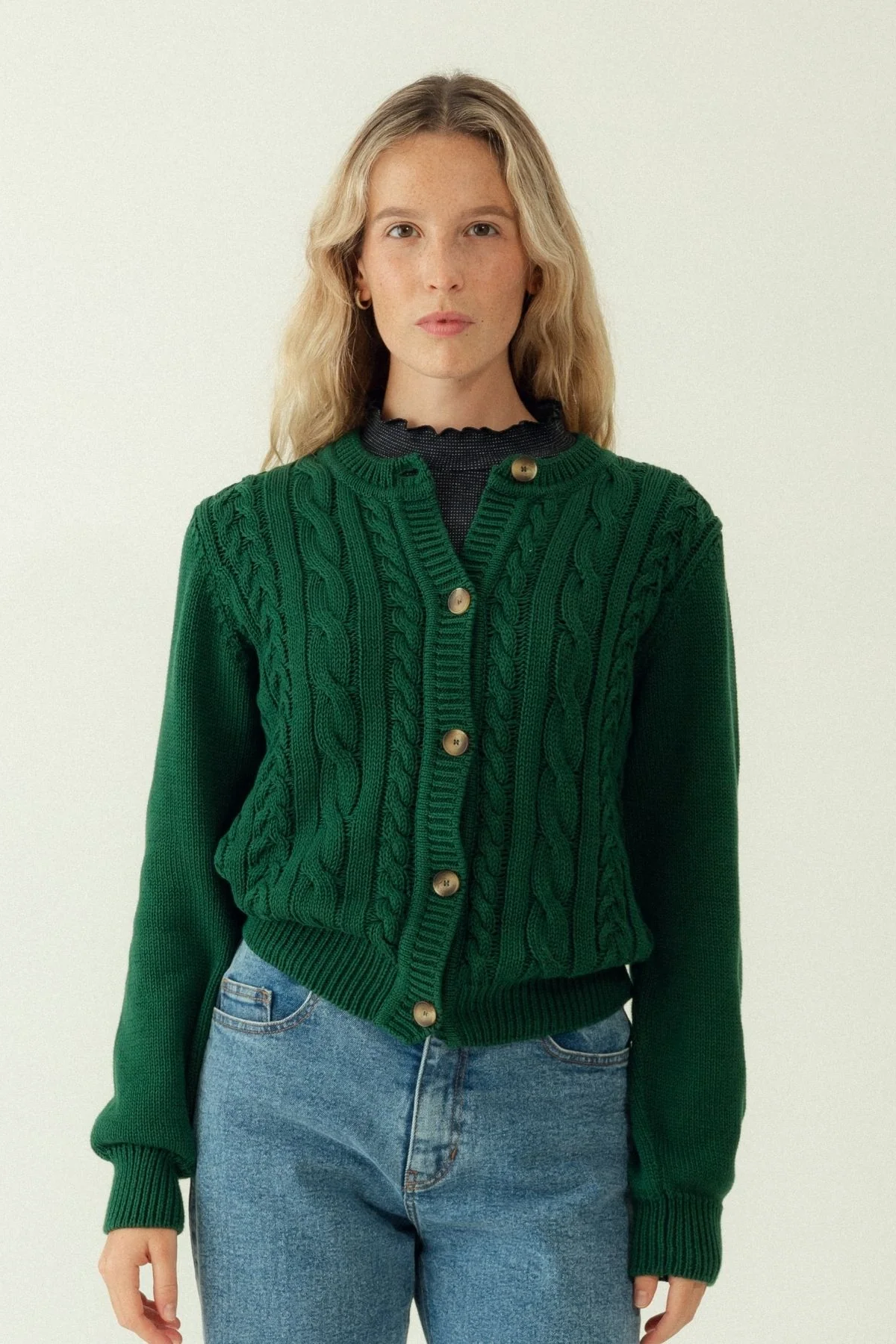 Clotsy Damen vegan Strickjacke Antonietta GrÃ¼n