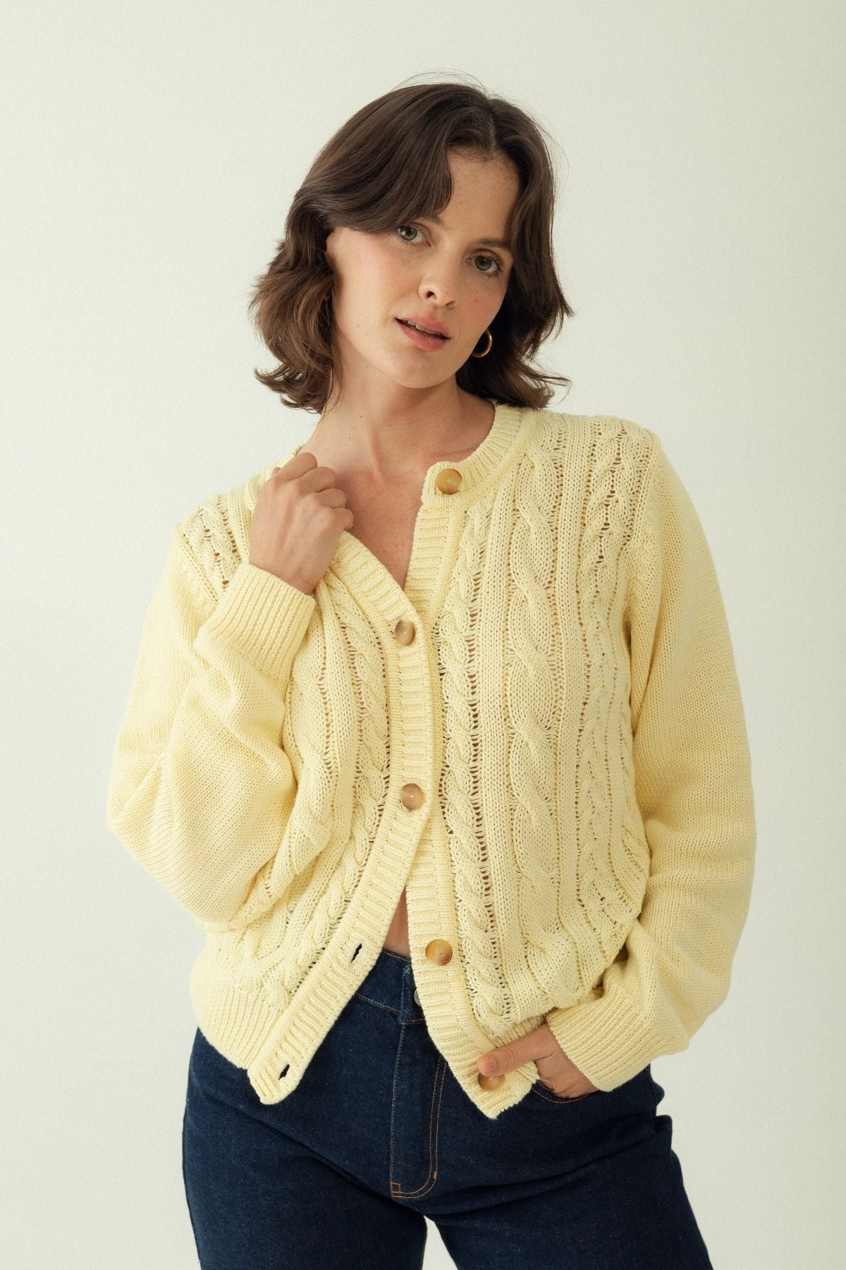 Clotsy Damen vegan Strickjacke Antonietta Gelb