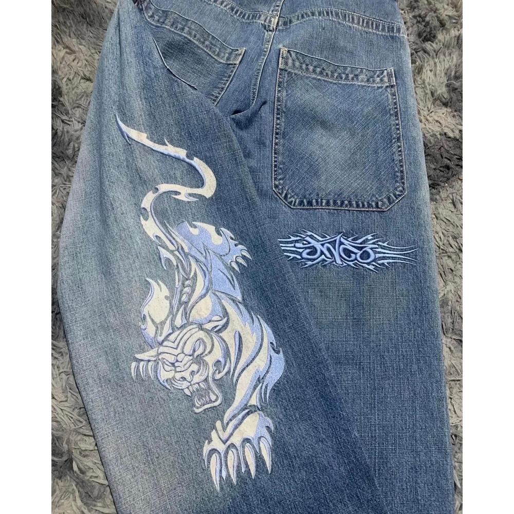 Tinicoo Geborduurde Baggy Jeans Y2K Kleding Mannen Vrouwen Harajuku Hip Hop Geborduurde Vintage Blauwe Baggy Jeans Lage Taille Wijde Pijpen M