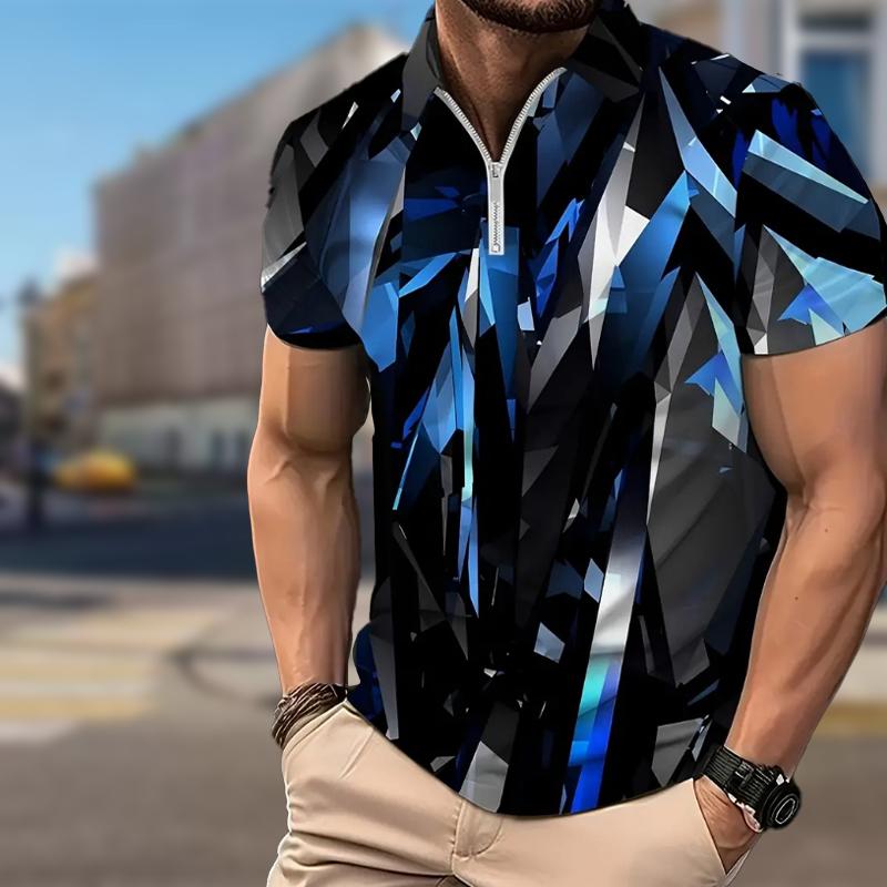 Happy Show Heren Shirt Polo Casual Rits Korte Mouw Mode Casual Rits Zomer Lente Regular Fit Glasprint 3D Print Shirt 3XL