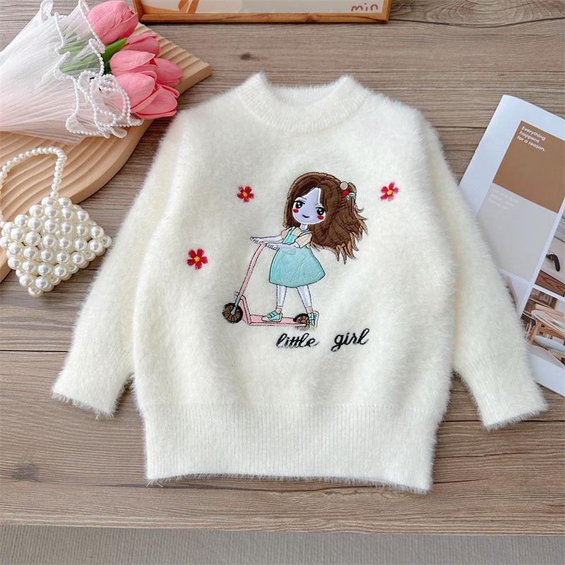 WTEMPO Meisjes Winter Imitatie Nerts Bont Cartoon Sneeuwvlok Meisje Trui met Dikke Velvet Top Ronde Hals Trui 110
