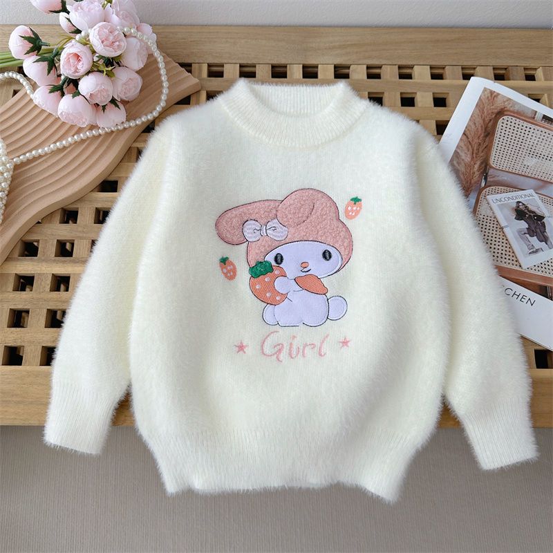 WTEMPO Meisjes Winter Imitatie Nerts Bont Cartoon Sneeuwvlok Meisje Trui met Dikke Velvet Top Ronde Hals Trui 130