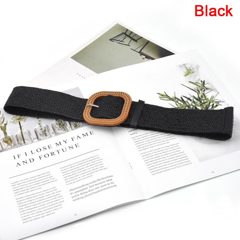 Foreign Parts Zomer dames elastische gevlochten riem vierkante gesp Vintage Boho stro riem jurk riem