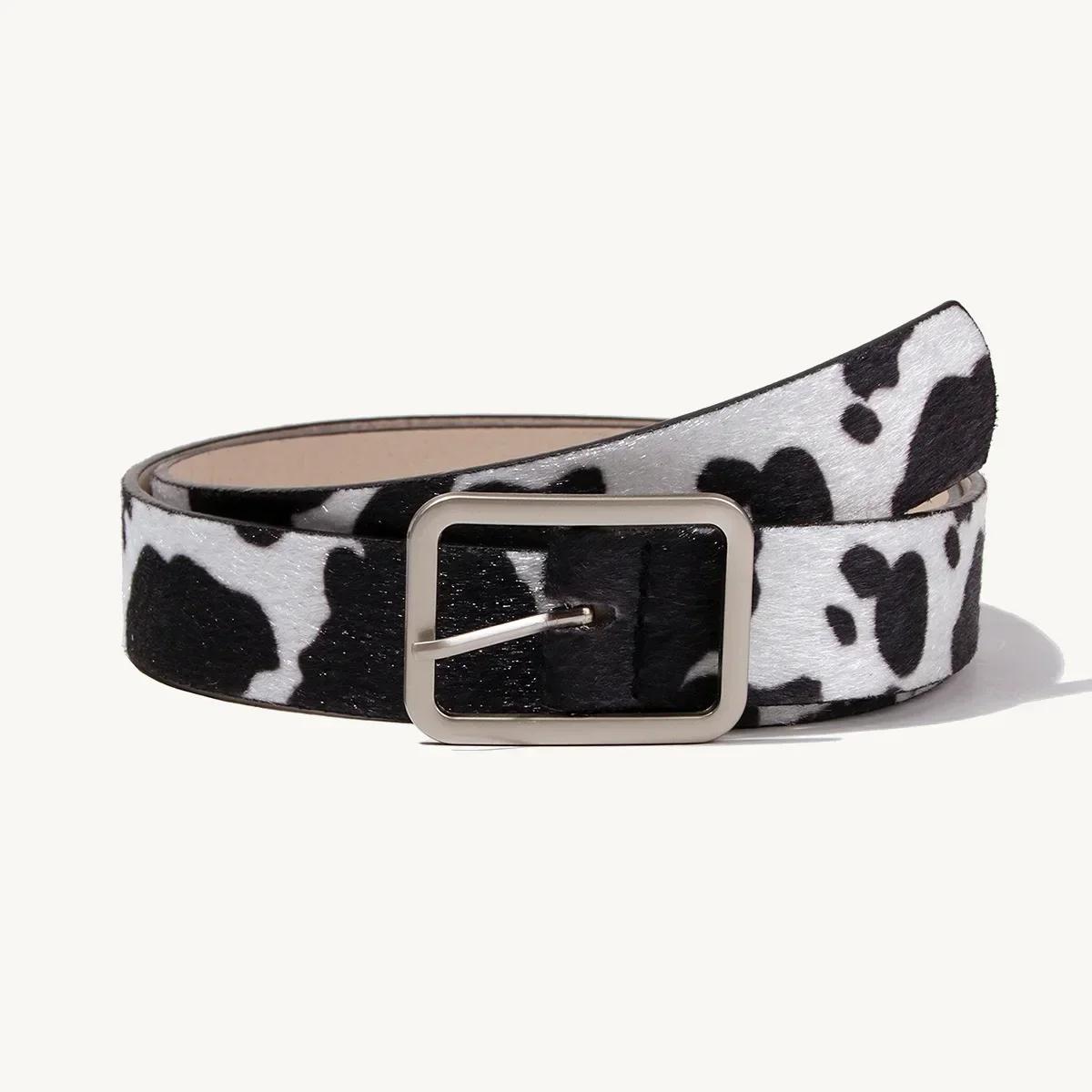 SZwatch Kleurrijke Runderprint Riemen Modieuze Gesimuleerde Dierenhuid Riemen Legering Gespen Dames Kleding Accessoires 101x2.9cm zwart