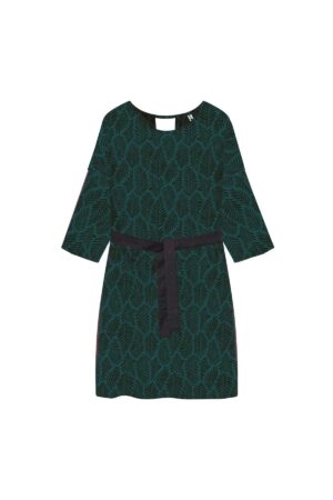 WiDDA Damen vegan Kleid Pura Petrol Schwarzes Blattmuster