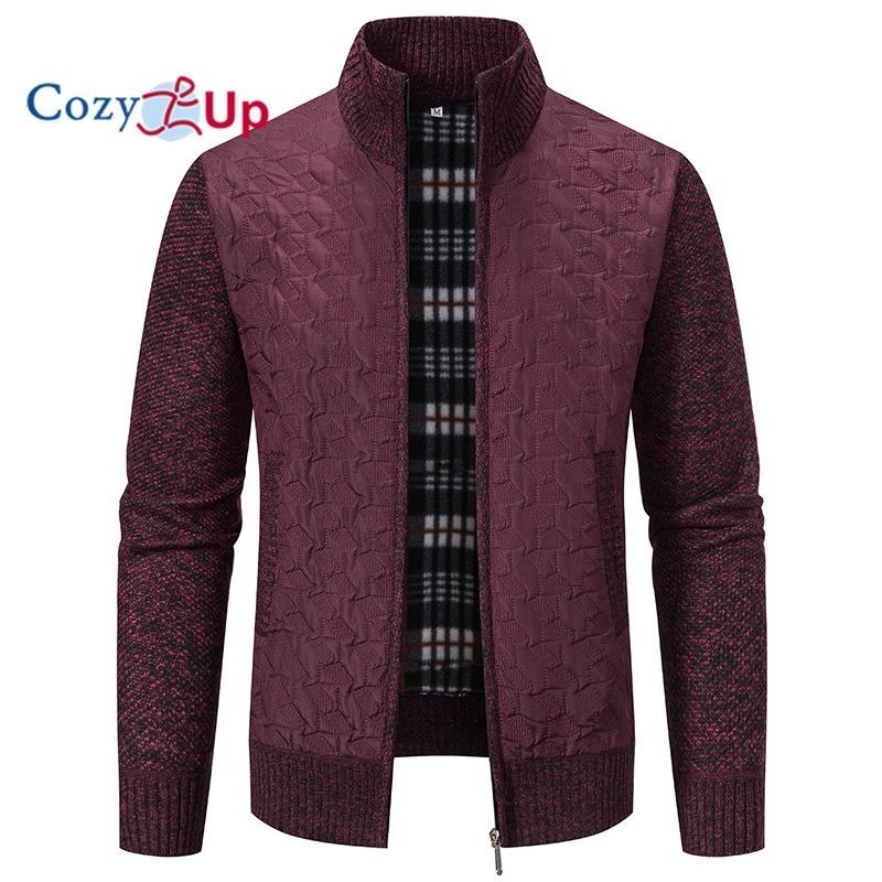 Cozy  Up Heren gebreide vest trui casual dikke volledige rits truien voor heren jas 3XL