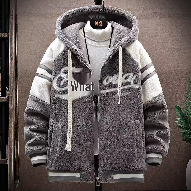 StrideBox Heren Plus Size Lamsvacht Katoen Jas met Capuchon - Losse Pasvorm, Dik Vest met Rits voor Tieners 8XL