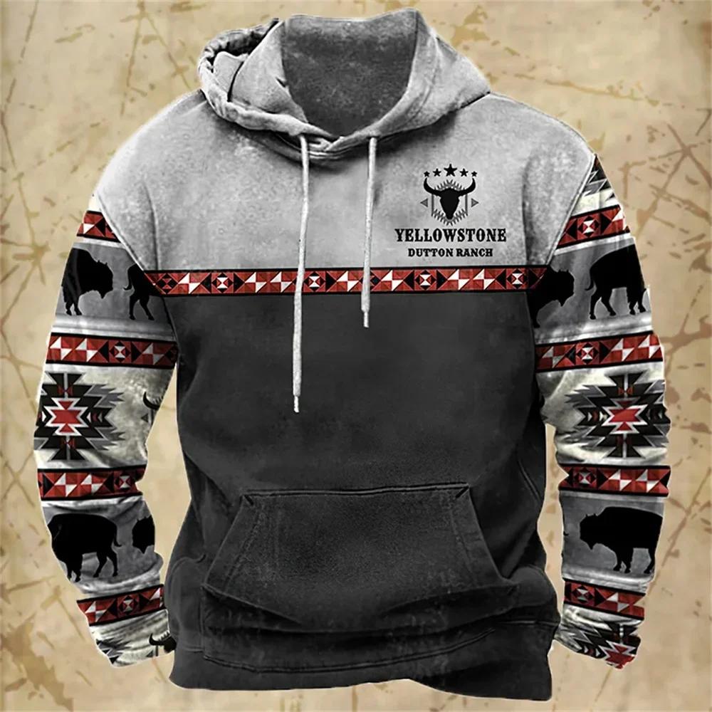 ETST42 Nieuwe Hoodies Sweatshirt Heren Hoodie 3D Cowboy Bedrukte Pullover Oversized Heren Tops Mannelijk Yellowstone Losse Vintage Kleding Hot 4XL