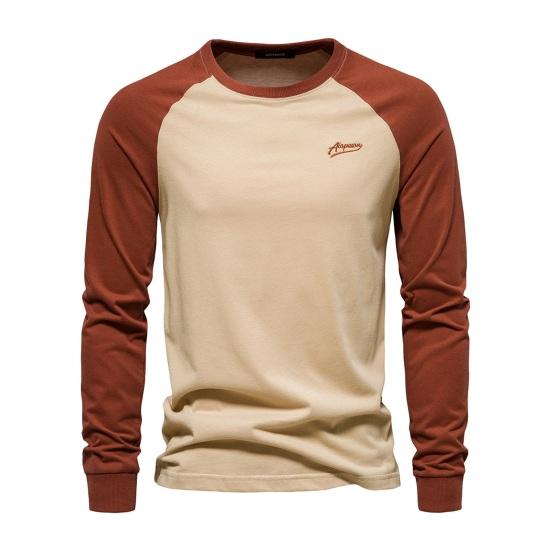 Fashion Choice Heren Raglan Lange Mouw T-shirt O-hals Patchwork Kleur Pullover Tops Losse Pasvorm Elastische Manchetten Ademend Casual Tops L bruin