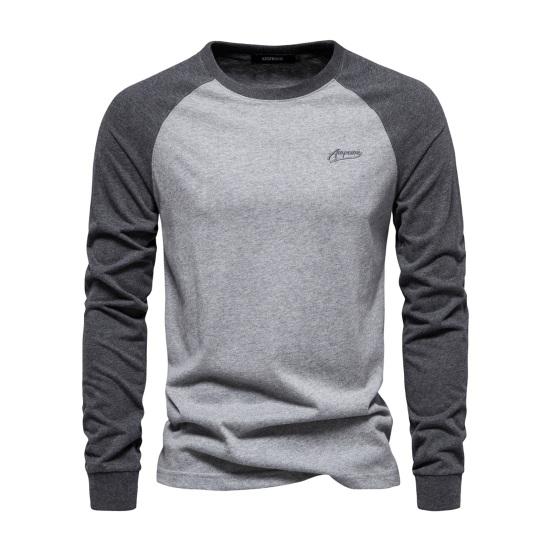 Fashion Choice Heren Raglan Lange Mouw T-shirt O-hals Patchwork Kleur Pullover Tops Losse Pasvorm Elastische Manchetten Ademend Casual Tops M grijs