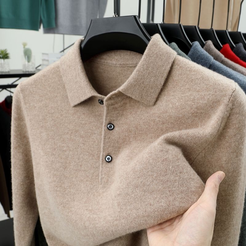 Taiai Smart Casual Herfst Winter Trui Heren Effen Revers Knoop Eenvoud Mode Luxe Lange Mouw Pullovers Gebreide Tops 4XL