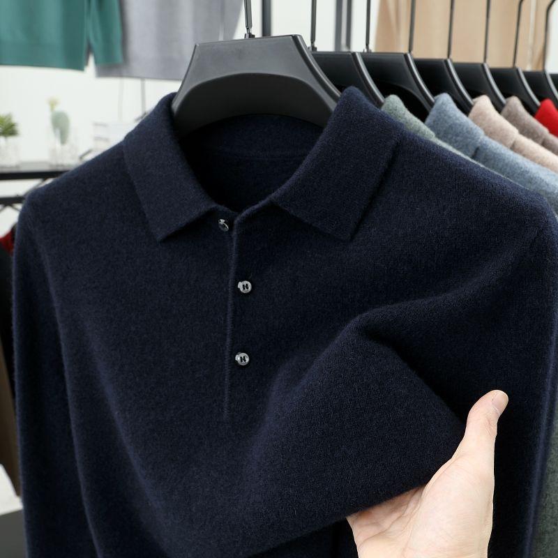 Taiai Smart Casual Herfst Winter Trui Heren Effen Revers Knoop Eenvoud Mode Luxe Lange Mouw Pullovers Gebreide Tops 4XL