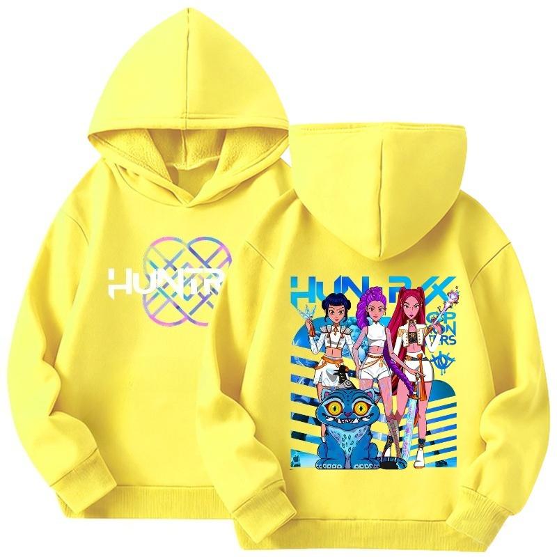 WowClassic Cartoon Peripheral Pattern Print Children's Girl Soft Comfortable Cute Winter Warm Hooded Sweatshirt 160cm geel