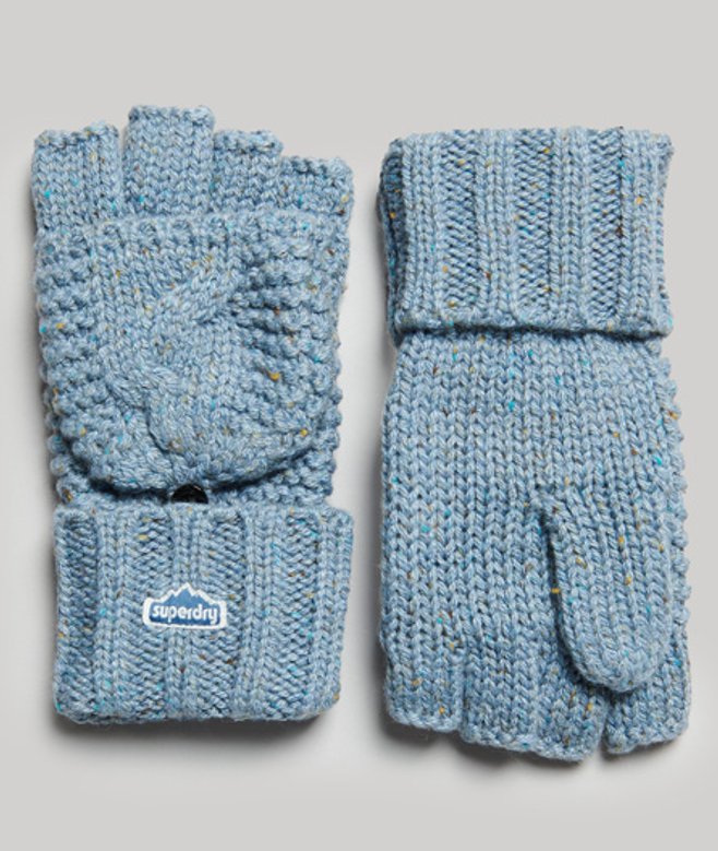 Superdry Gebreide Handschoenen met Kabelpatroon Lichtblauw