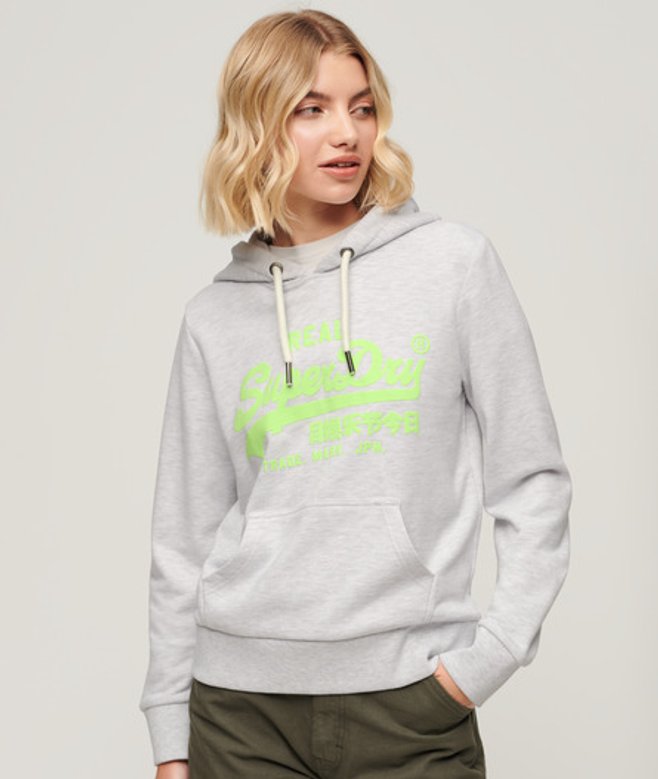 Superdry Neon Hoodie met Print Lichtgrijs