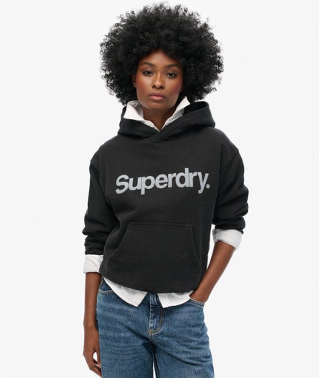 Superdry Core Logo City Hoodie met Losse Pasvorm Zwart