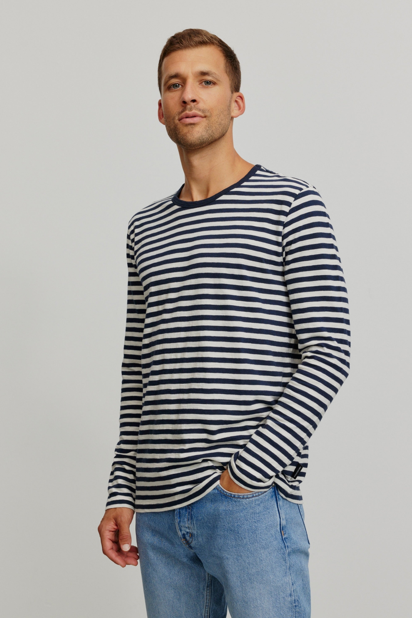 Recolution Herren vegan Longsleeve Maca Stripes Dunkelblau