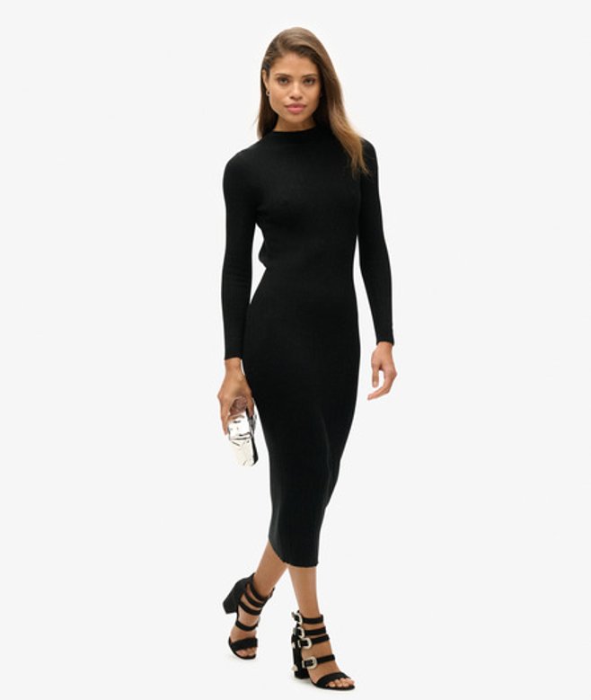 Superdry Rugloze Bodycon Midi-jurk Zwart