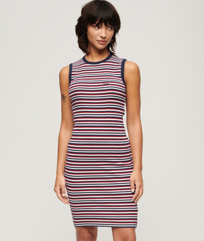 Superdry Geribde, Aansluitende Midi-jurk Blauw