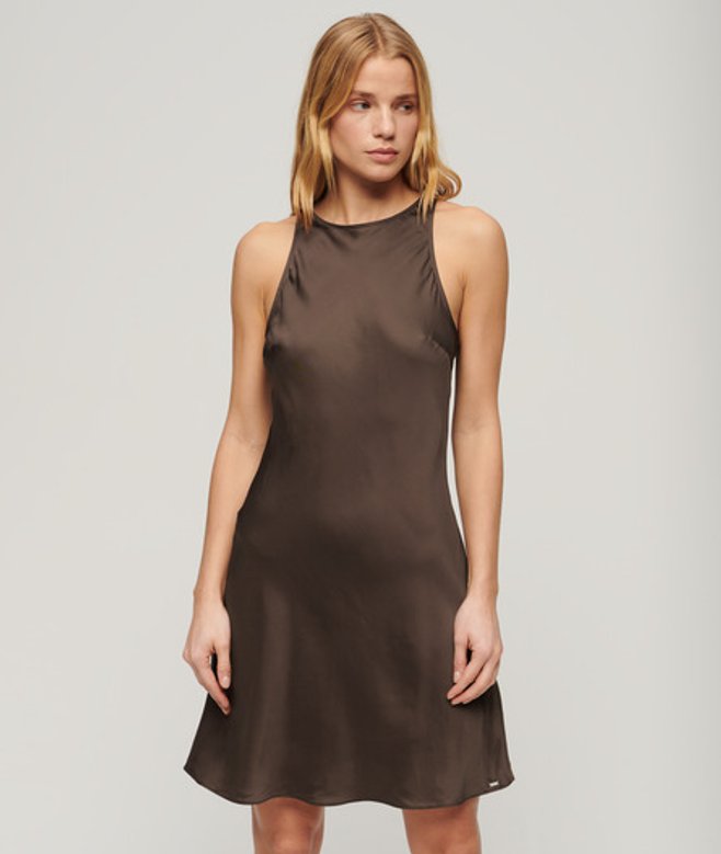 Superdry Satijnen Racer Mini-jurk Bruin
