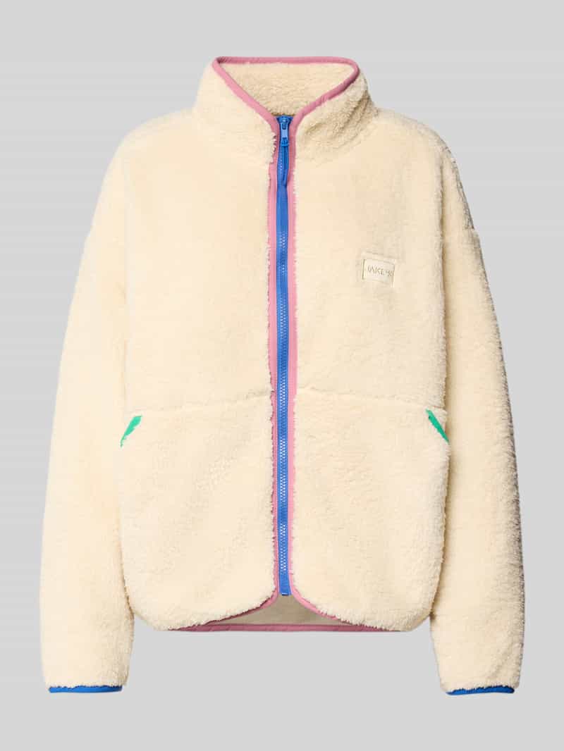 Jake*s Casual Fleecejack met opstaande kraag en labelstitching