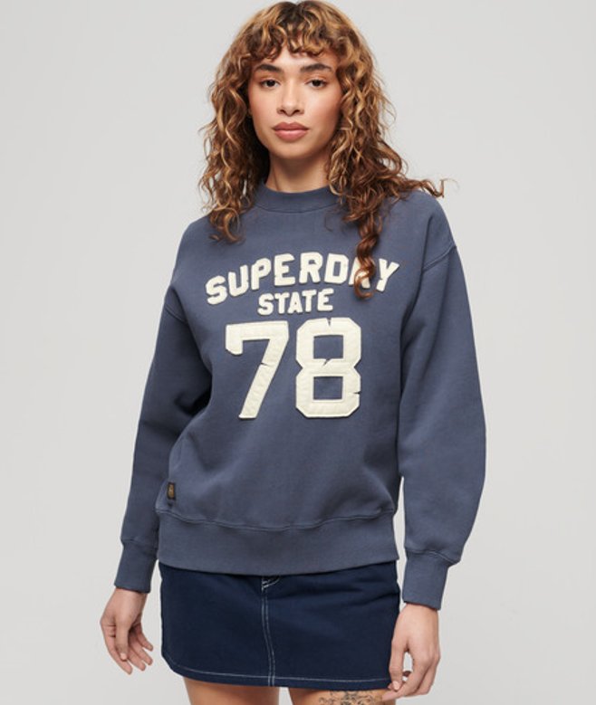 Superdry Athletic Sweatshirt met Appliqué en Losse Pasvorm Blauw