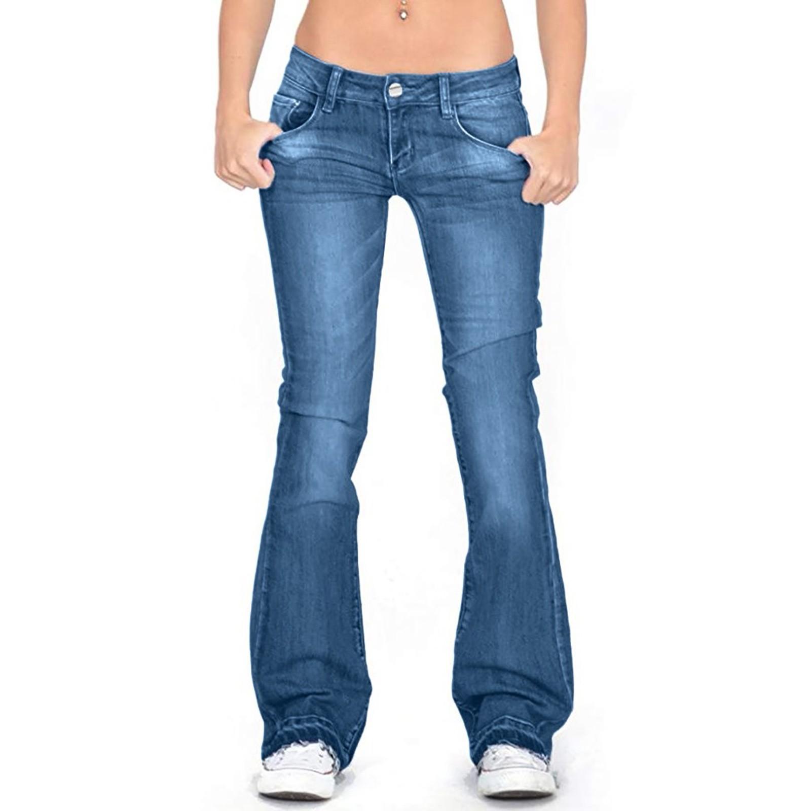 Lady cosmetic Damesjeans Skinny flare-broek Damesbroek Lange effen kleur jeans XXL donkerblauwe kleur