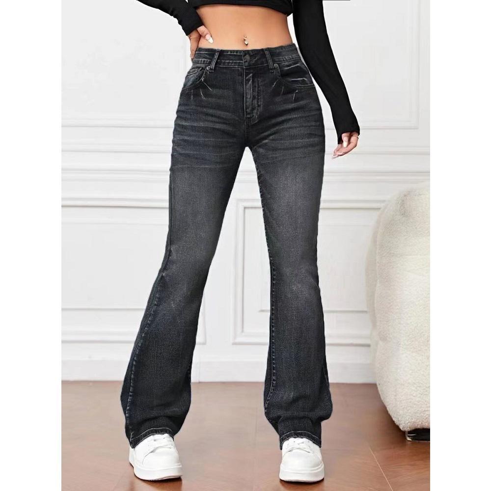 Living Mall Dames stretch denim jeans met volledige lengte, hoge taille, rechte broek, dames casual lange jeansbroek 3XL zwart