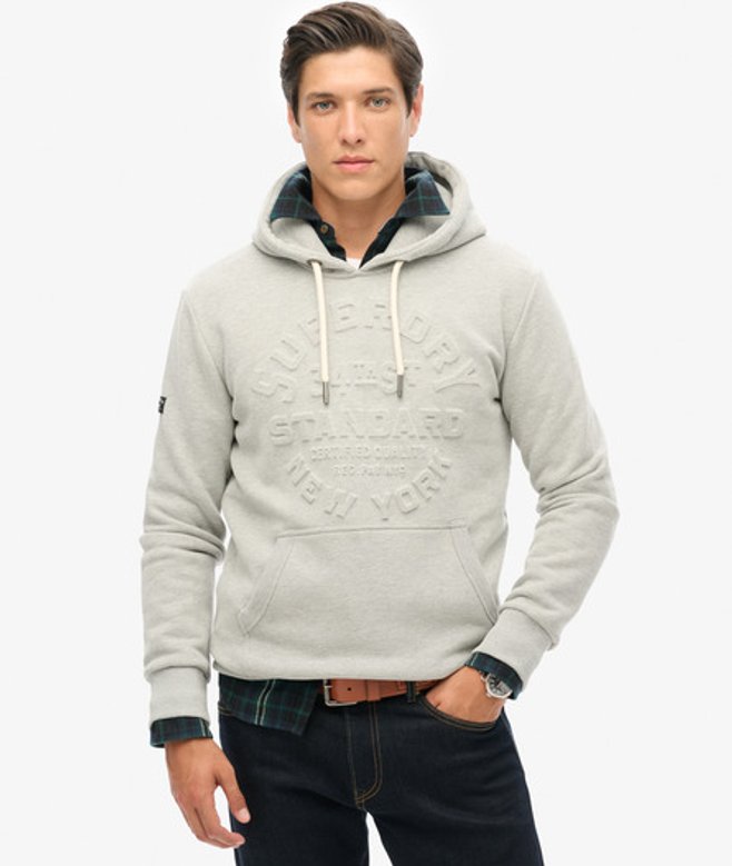 Superdry Hoodie met Logoprint in Reliëf Lichtgrijs