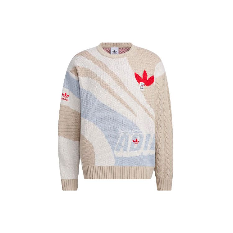 Adidas Originals Sportkleding Logo Intarsia Pullover Gebreide Trui Heren Tops Licht-Kaki IN0985 S