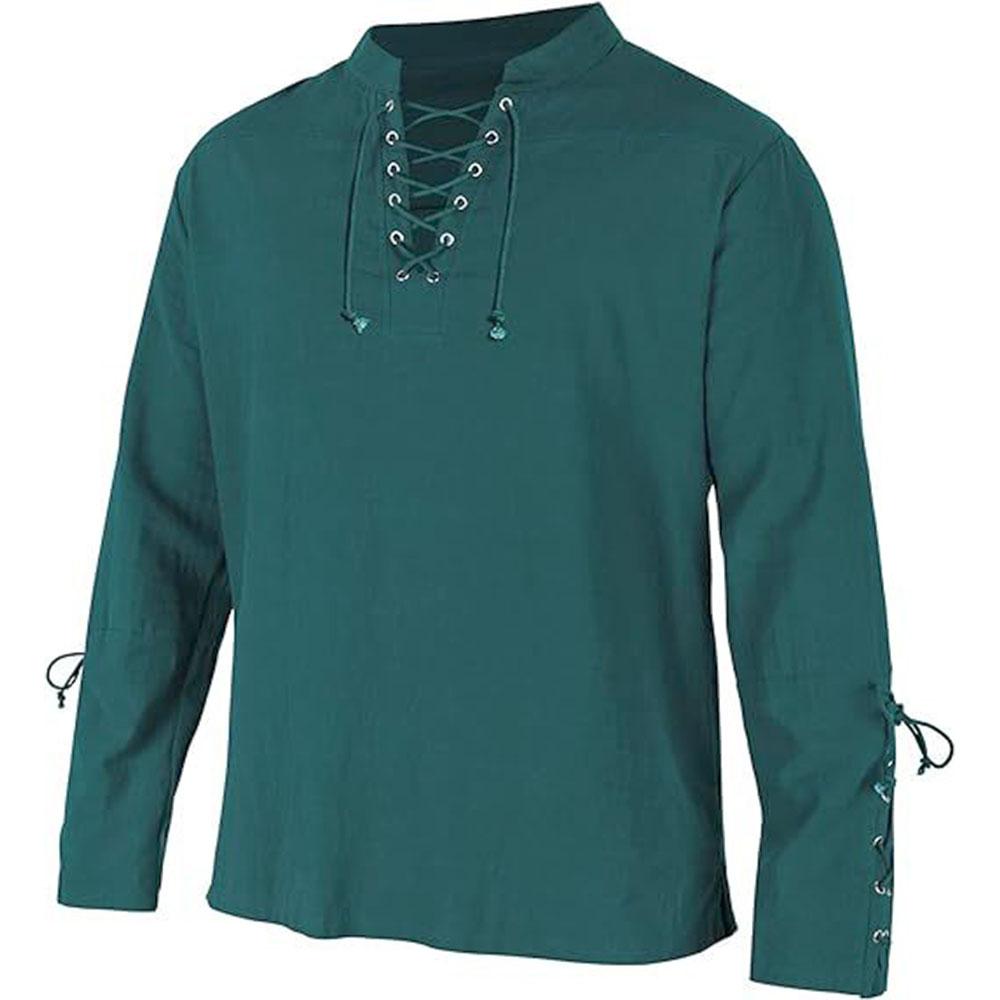 King Billion Heren Shirts met Lange Mouwen Vetersluiting V-hals Manchet Middeleeuws Piraat Verkleedkleding Streetwear Halloween Gothic Punk Stijl Herenkleding XXXL groen