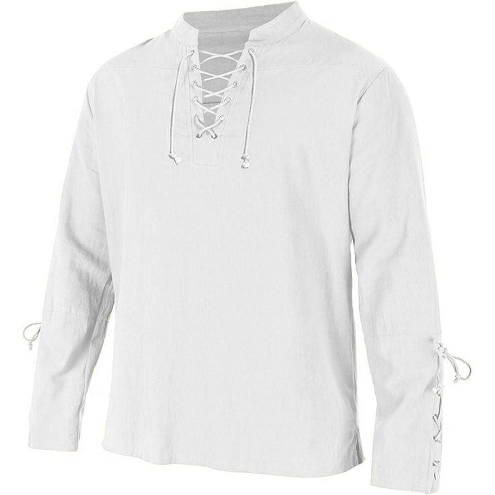 King Billion Heren Shirts met Lange Mouwen Vetersluiting V-hals Manchet Middeleeuws Piraat Verkleedkleding Streetwear Halloween Gothic Punk Stijl Herenkleding M