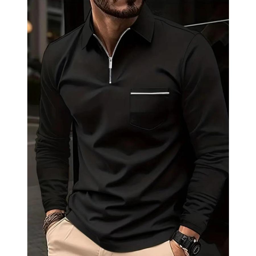 WowClassic Lange mouwen revers rits borstzak polo's shirts streetwear tops heren casual lente herfst sport polo shirt XL